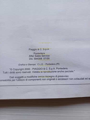 Piaggio Motori 50 4T 2000 manuale officina italiano originale