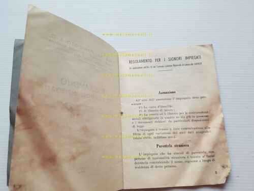 Piaggio Regolamento per Impiegati 1937 originale