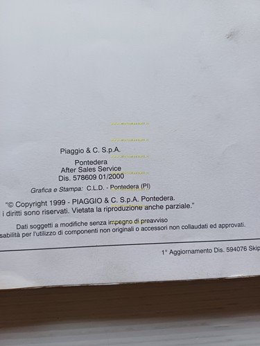 Piaggio Skipper 125 -180- 125 4T 2000 manuale officina TELAIO …
