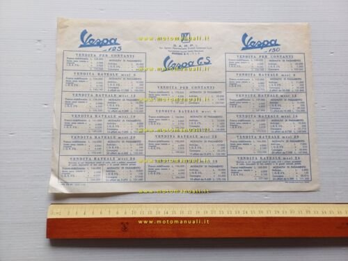 Piaggio Vespa 125 - 150 - GS listino versioni 1958 …