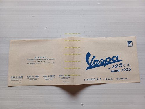 Piaggio Vespa 125 1955 depliant originale italiano