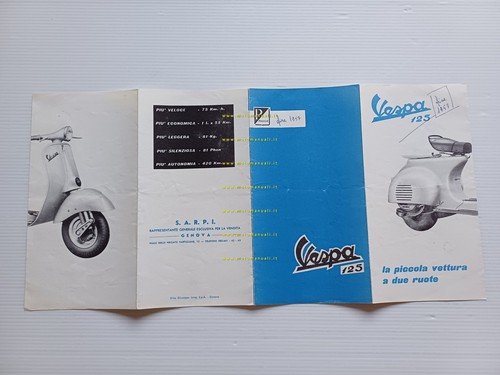 Piaggio Vespa 125 1957 depliant italiano originale