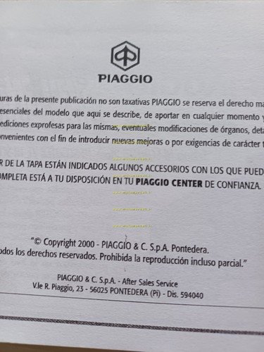 Piaggio Vespa 125 ET4 2000 manuale uso manutenzione originale SPAGNOLO