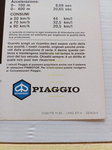 Piaggio Vespa 125 T5 Pole Position 1985 depliant italiano originale