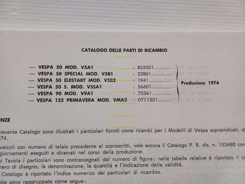 Piaggio Vespa 50 - 90 - 125 Primavera 1974 catalogo …