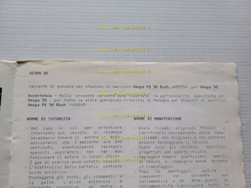 Piaggio Vespa 50 1990 AGGIORNAMENTO-VARIANTI manuale officina originale