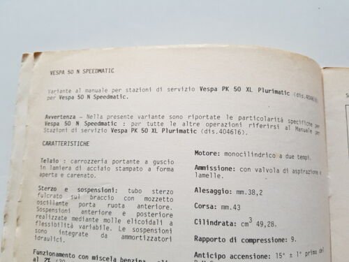 Piaggio VESPA 50 N Speedmatic '89 varianti manuale officina Plurimatic …