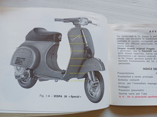 Piaggio Vespa 50-Special-Elestart 1973 manuale uso manutenzione originale V5A-B