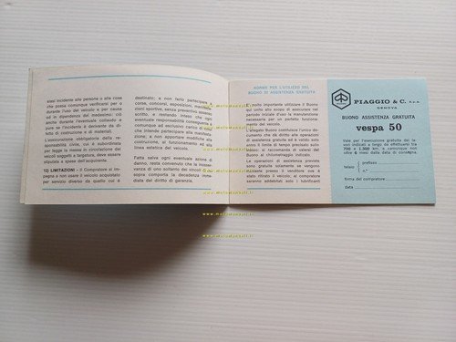 Piaggio Vespa 50 tutti modelli libretto garanzia nuovo anni 70 …