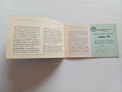 Piaggio Vespa 50 tutti modelli libretto garanzia nuovo anni 70 …