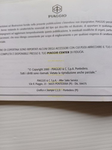 PIAGGIO Vespa ET4 50 2000 manuale uso manutenzione italiano originale