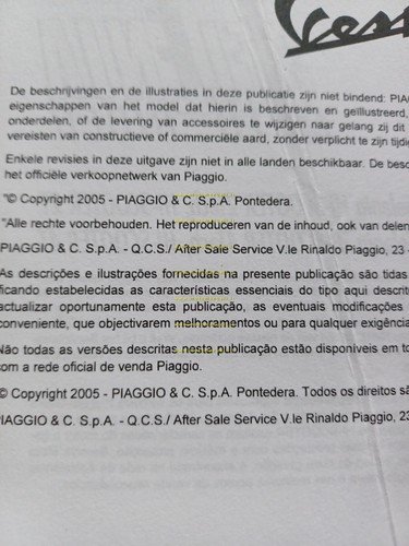 Piaggio Vespa GTS 250 ie 2005 manuale uso manutenzione libretto …