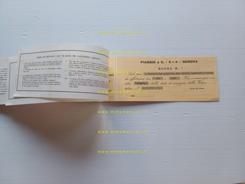 Piaggio Vespa libretto garanzia tagliandi usato anni 70 originale