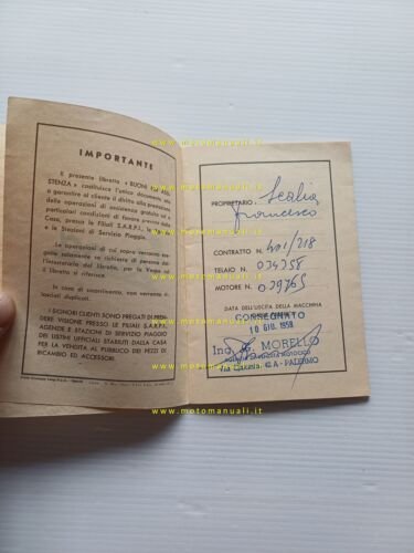 Piaggio Vespa libretto tagliandi garanzia anni 50 originale USATO