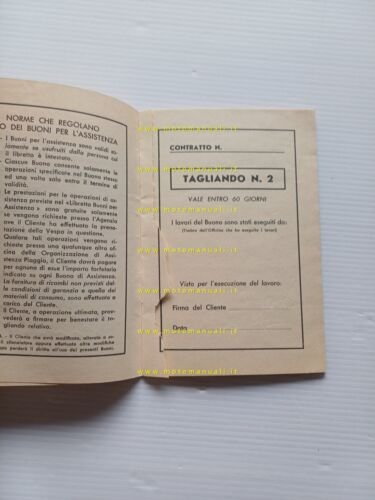 Piaggio Vespa libretto tagliandi garanzia anni 50 originale USATO