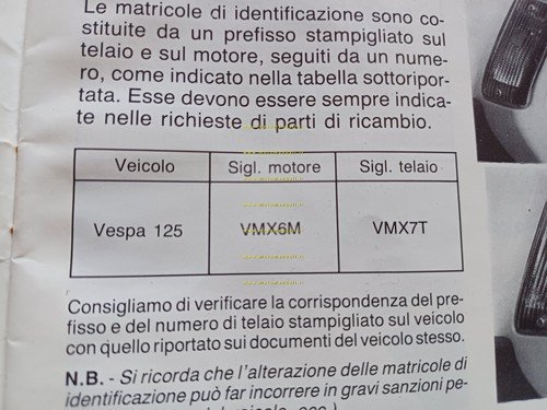 Piaggio Vespa PK 125 FL VMX7T 1990 manuale uso libretto …