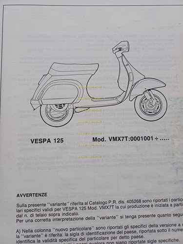 Piaggio VESPA PK 125 FL2 VMX7T 1990 VARIANTE catalogo ricambi …