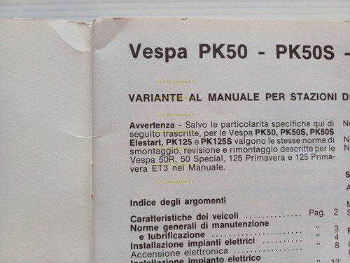 Piaggio Vespa PK 50-125 1983 VARIANTI al manuale officina 50-125 …