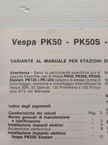 Piaggio Vespa PK 50-125 1983 VARIANTI al manuale officina 50-125 …