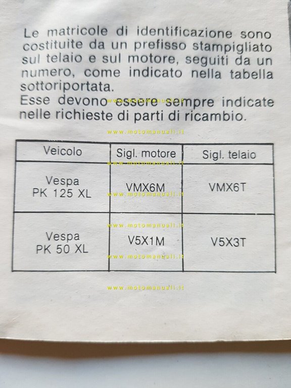 Piaggio Vespa PK 50 V5X1M - 125 XL VMX6M 1986 …