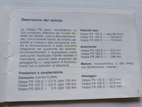 Piaggio Vespa PX 125 -150 200 E VARIANTI manuale uso …
