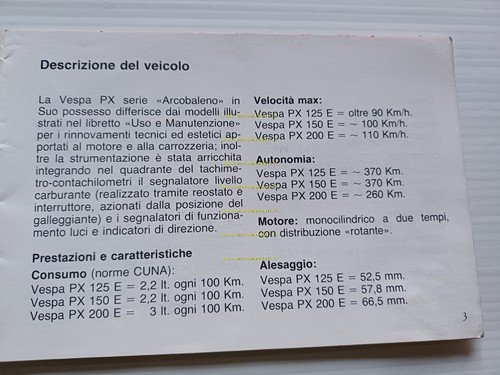 Piaggio Vespa PX 125 -150 200 E VARIANTI manuale uso …