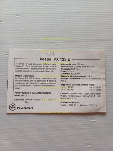 Piaggio Vespa PX 125 E VARIANTI manuale uso manutenzione originale