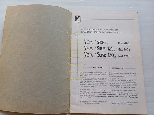 Piaggio Vespa Sprint VLB1 125-150 Super VNC1-VBC1 '65 catalogo ricambi …