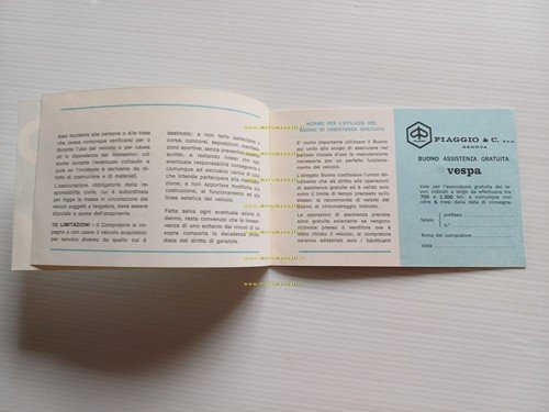 Piaggio Vespa tutti modelli libretto garanzia nuovo anni 70 originale