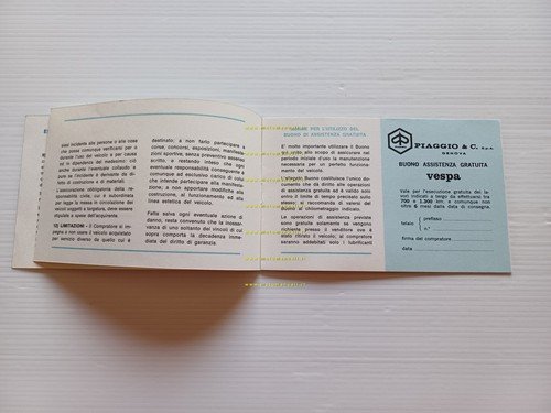 Piaggio Vespa tutti modelli libretto garanzia nuovo anni 70 originale