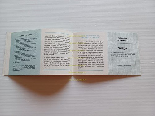 Piaggio Vespa tutti modelli libretto garanzia nuovo anni 70 originale