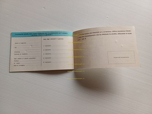 Piaggio Vespa tutti modelli libretto garanzia nuovo anni 70 originale