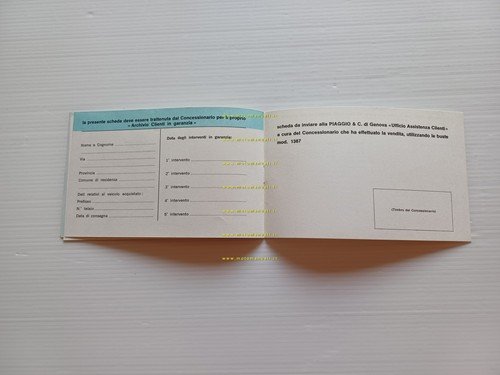 Piaggio Vespa tutti modelli libretto garanzia nuovo anni 70 originale
