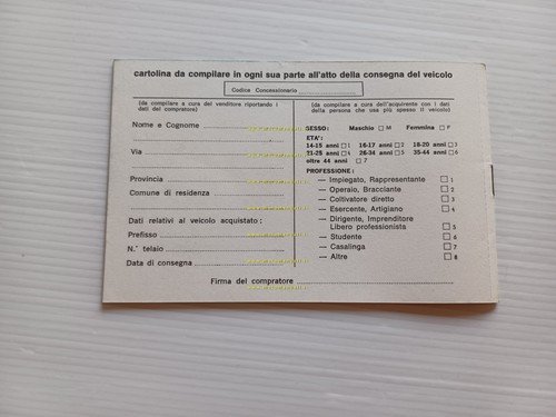 Piaggio Vespa tutti modelli libretto garanzia nuovo anni 70 originale