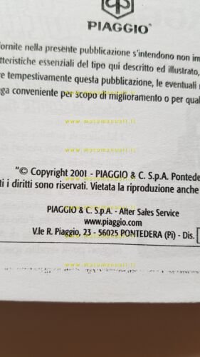 PIAGGIO X9 500 ie 2001 manuale uso manutenzione ITALIANO originale