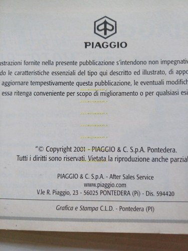 Piaggio X9 500 ie 4V 2001 manuale uso manutenzione libretto …