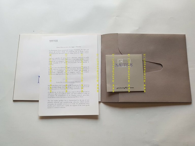 Pininfarina Peugeot Nautilus Prototipo 1997 cartella stampa originale press kit
