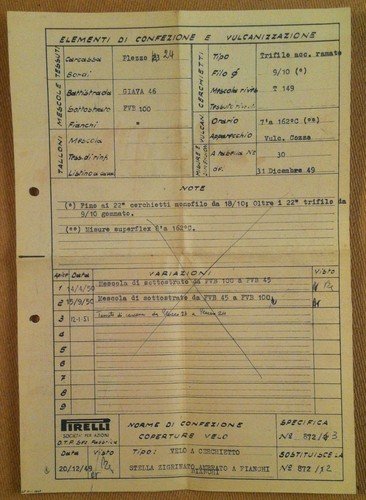 Pirelli - 1949 - Specifiche di lavorazione gomma