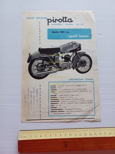 Pirotta 160 Sport Lusso 1954 depliant originale italiano