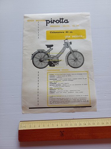 Pirotta 43 Piè Veloce micromotore anni 50 depliant originale italiano