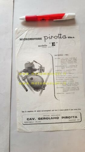 Pirotta 49 micromotore mod. E anni 50 depliant ITALIANO originale …