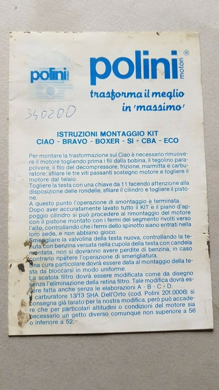 Polini manuale montaggio kit elaborazione Ciao SI etc. originale