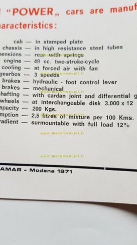POWER 50 Motocarri produzione modelli 1971 depliant catalogo originale Brochure