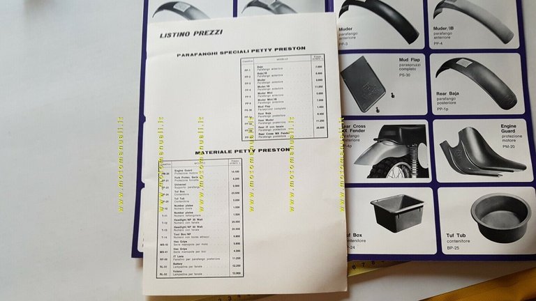 Preston Petty parafanghi anni 70 depliant originale brochure