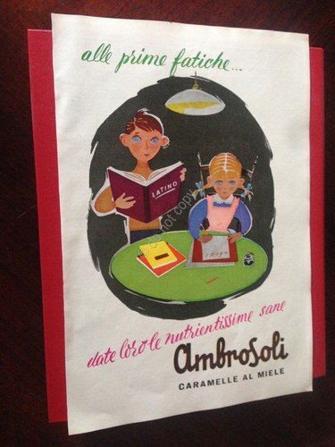 Pubblicità Advertising Ambrosoli caramelle miele rifilatura da rivista anni '50 | Immagine principale