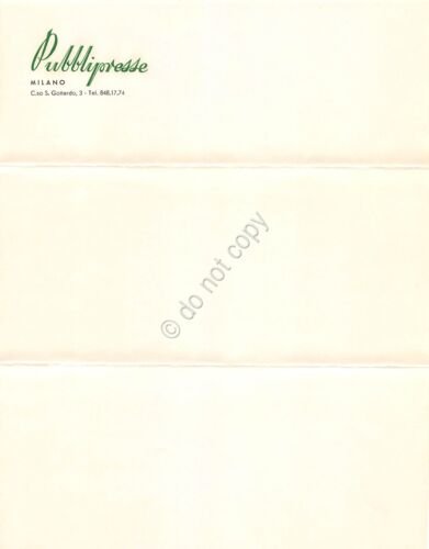 Pubblipresse Milano 2 fogli carta intestata in rilievo anni '50 …