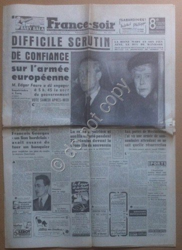Quotidiano Newspaper Journal - France-soir - 15 Febbraio Février 1952 | Immagine principale