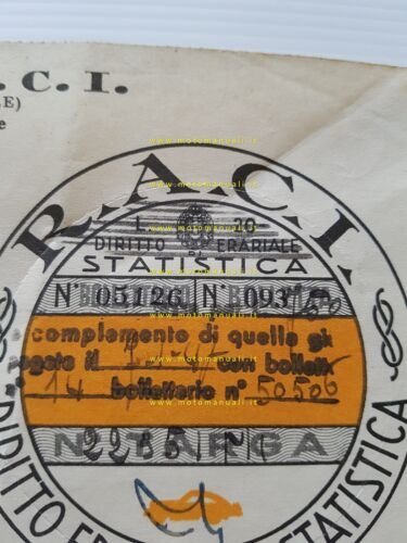 R.A.C.I. bollo auto 1947 originale