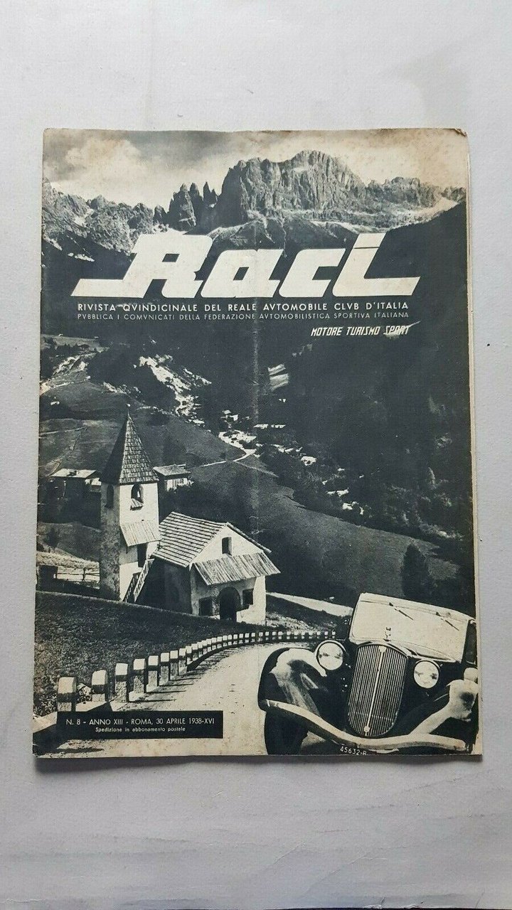 R.A.C.I. rivista auto anteguerra n. 8 1938 originale no depliant …