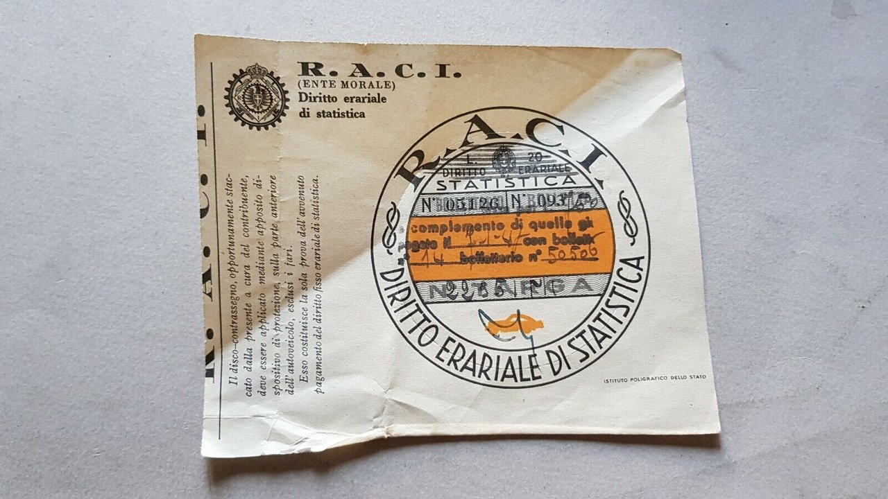 RACI bollo auto MI 1947 originale no depliant brochure